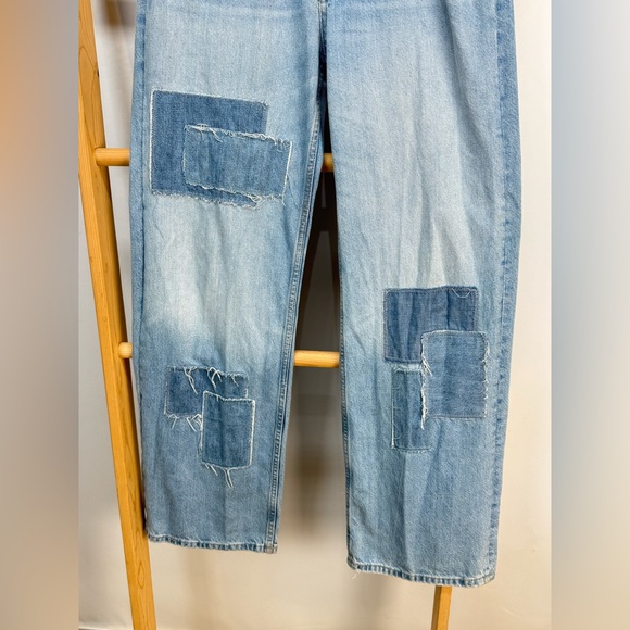 ZARA Women's light wash patchwork wide leg jeans size 6 - Picture 8 of 16